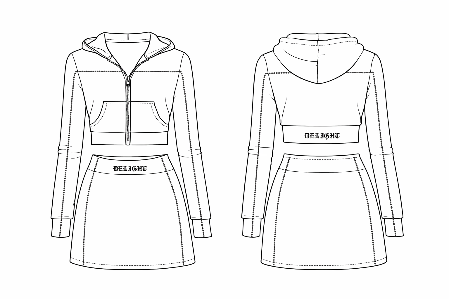 Diamond Line Diva Cropped Hoodie & Mini Skirt Set
