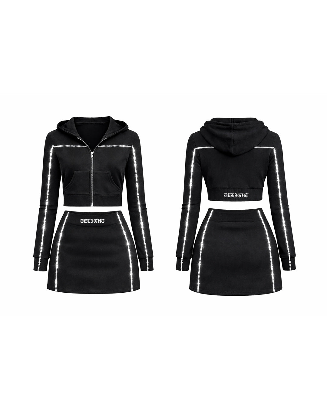 Diamond Line Diva Cropped Hoodie & Mini Skirt Set